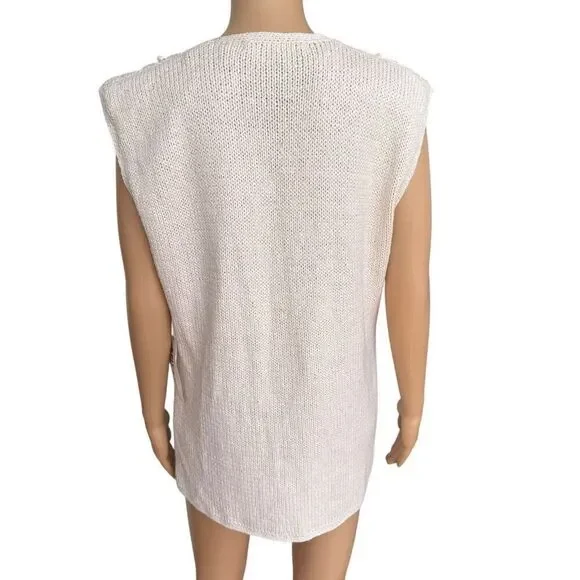 Knit knit vintage silk/cotton knit oatmeal color vest sweater cardigan sz M NWT - Picture 3 of 7